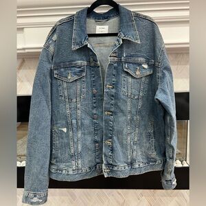 Old Navy Blue Denim Jacket with Contrast Stitching and Distressing 2XL